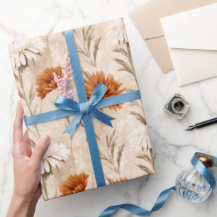 Papier Cadeau Motif botanique en terre cuite fleur sauvage