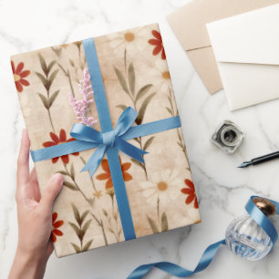 Papier Cadeau Motif botanique en terre cuite fleur sauvage