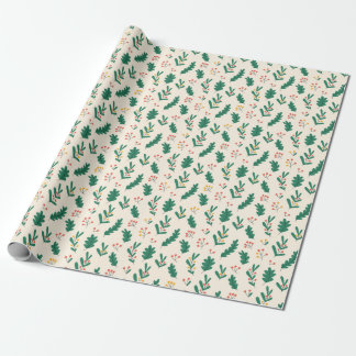 Papier Cadeau Motif botanique festif avec Feuilles et baies
