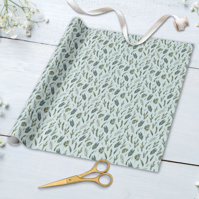 Papier Cadeau Motif Botanique Feuilles Vertes (Close up)