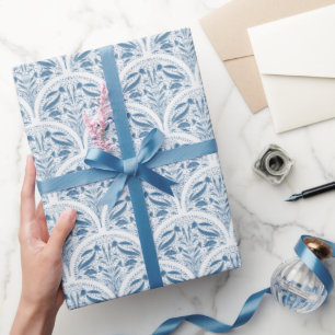Papier Cadeau Motif botanique floral bleu et blanc de printemps