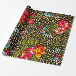 Papier Cadeau Motif botanique floral foncé de toile vintage