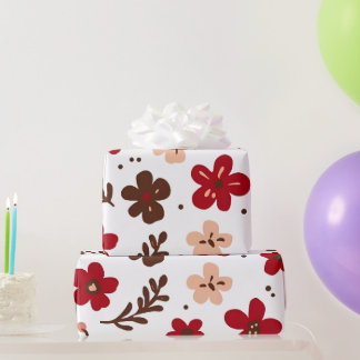 Papier Cadeau Motif botanique floral rouge