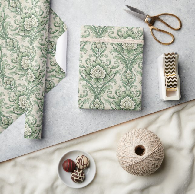 Papier Cadeau Motif botanique vert vintage (Artisanat)