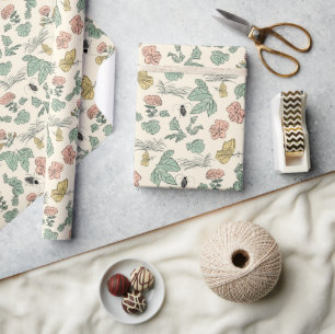 Papier Cadeau Motif botanique vintage avec papillons et abeille