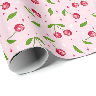 Papier Cadeau Motif boule disco cerise