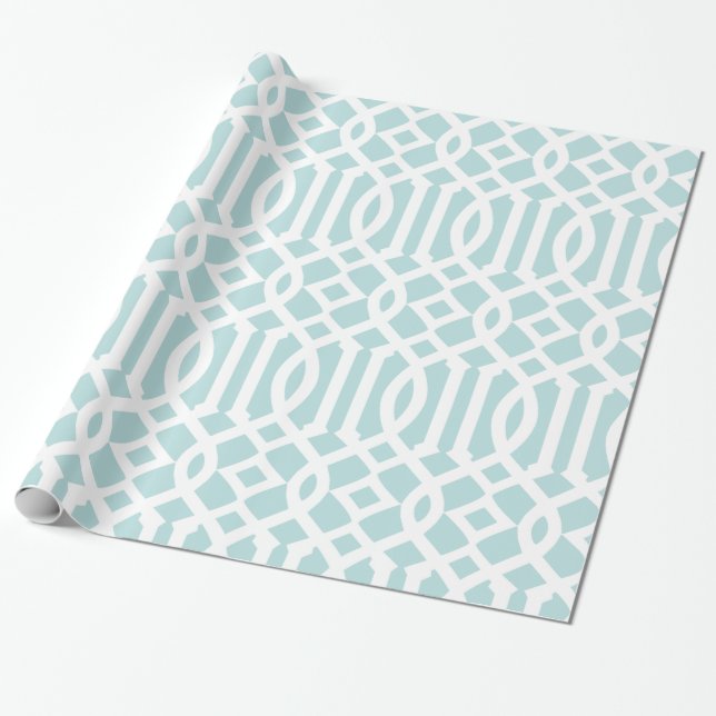 Papier Cadeau Motif branché Aqua et White Trellis (Déroulé)