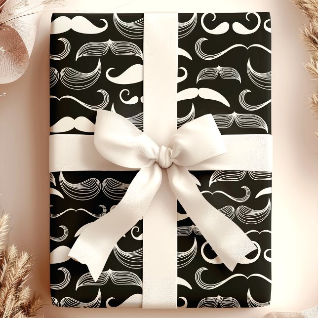 Papier Cadeau Motif branché Hipster noir et blanc Mustache (Créateur téléchargé)