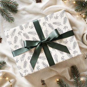 Papier Cadeau Motif branches de pin hivernales de Noël minimalis