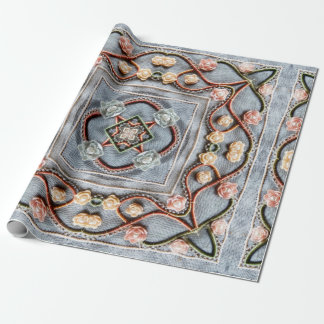 Papier Cadeau Motif broderie avec dentelle de fil de coton, perl