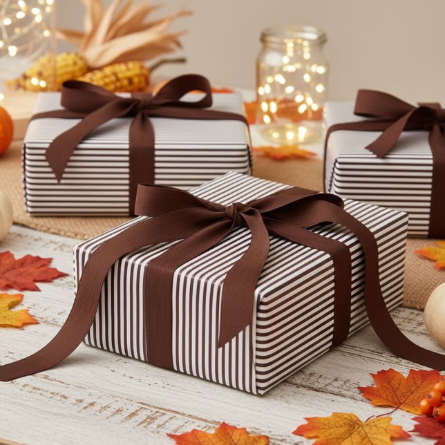 Papier Cadeau Motif Brown foncé et blanc rayures (Modern & Classic Dark Red Wrapping Paper. Trendy Navy Blue & White Chic Stripes Pattern for Him.)
