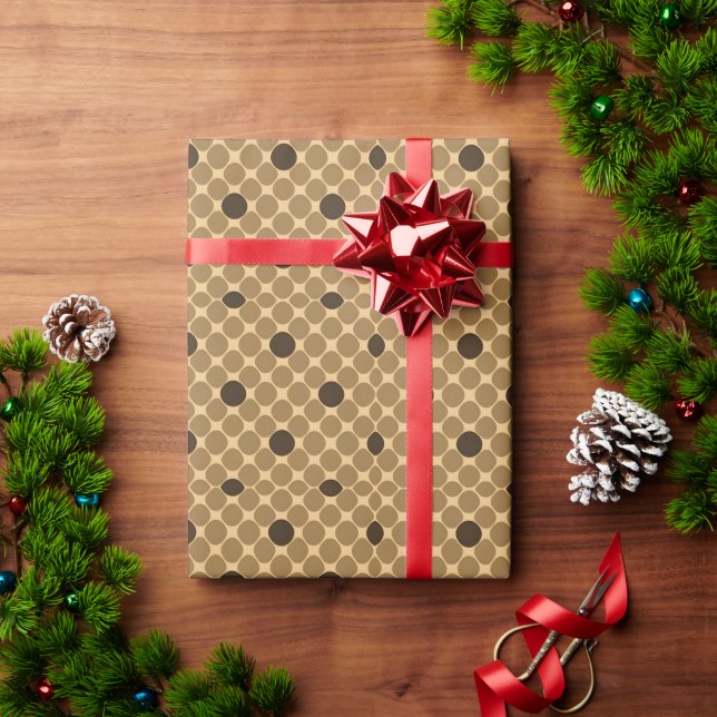 Papier Cadeau Motif Brun Géométrique avec Cercles (Cadeau de vacances)