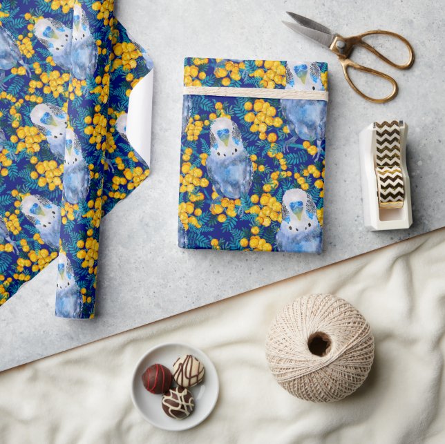 Papier Cadeau Motif Budgie Et Wattle (Artisanat)