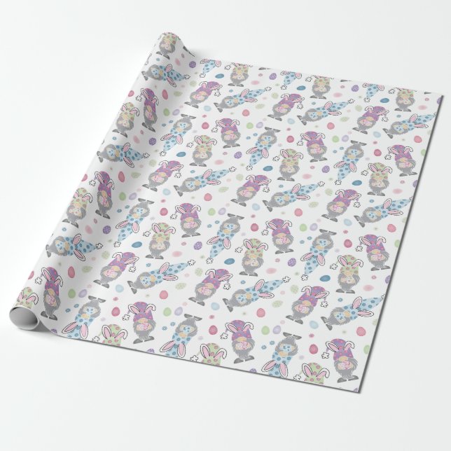 Papier Cadeau Motif Bunny Gnome de Pâques (Déroulé)