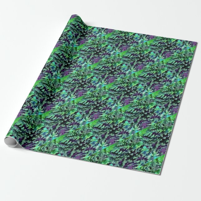 Papier Cadeau Motif camouflage vert Jade et violet (Déroulé)