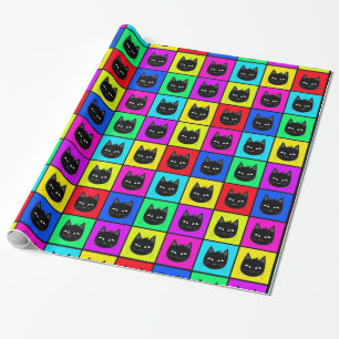 Papier Cadeau Motif carré de chat d'arc-en-ciel