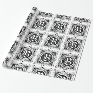Papier Cadeau Motif Carré noir et blanc initial Monogram B