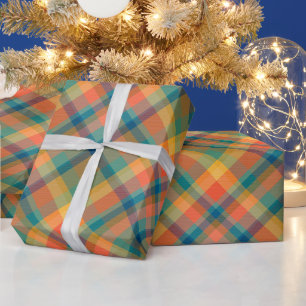 Papier Cadeau Motif carreau cosy multicolore rétro Noël mignon