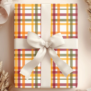 Papier Cadeau Motif carreau d'automne à rayures aquarelle