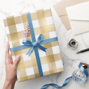 Papier Cadeau Motif carreau de bœuf or et blanc