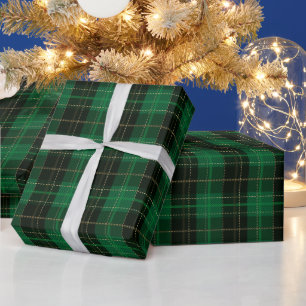 Papier Cadeau Motif carreau de Noël hiver vert festif