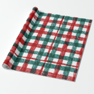 Papier Cadeau Motif carreau de Noël rouge et vert dessiné à la m
