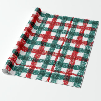 Papier Cadeau Motif carreau de Noël rouge et vert dessiné à la m