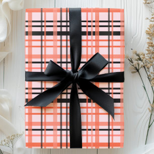 Papier Cadeau Motif carreau Halloween en rose, orange et noir
