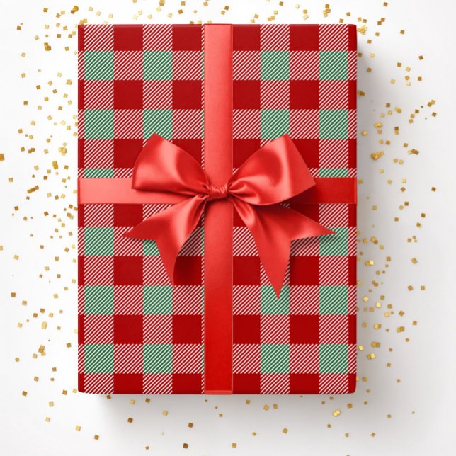 Papier Cadeau Motif carreau rouge vert de Noël (Christmas Red Green Buffalo Plaid Pattern Wrapping Paper)