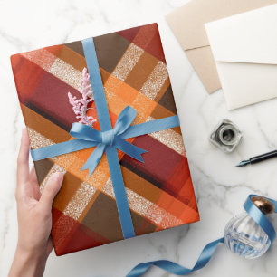 Papier Cadeau Motif carreau Rustique Rouge Orange Récolte Terre