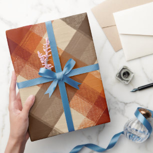 Papier Cadeau Motif carreauté brun orange brûlé d'automne
