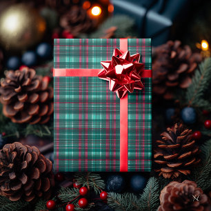 Papier Cadeau Motif carreauté vert et rouge classique – Festif