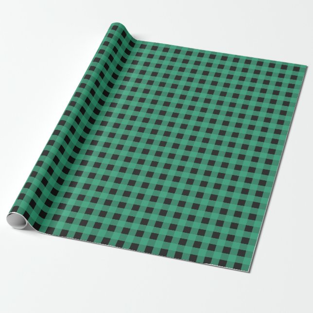 Papier Cadeau Motif carreaux à plaid buffle vert simple rustique (Déroulé)