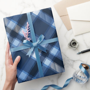 Papier Cadeau Motif carreaux bleu marine traditionnel ciel à car