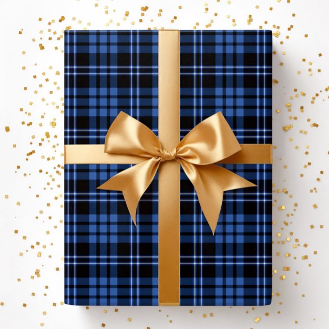 Papier Cadeau Motif carreaux bleu moderne (Modern Blue Plaid Pattern Wrapping Paper)