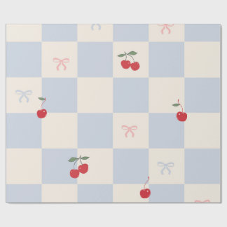 Papier Cadeau Motif carreaux bleus avec cerises
