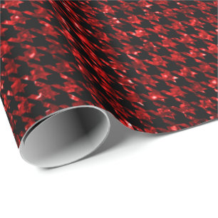 Papier Cadeau Motif carreaux classique noir et rouge pailleté 