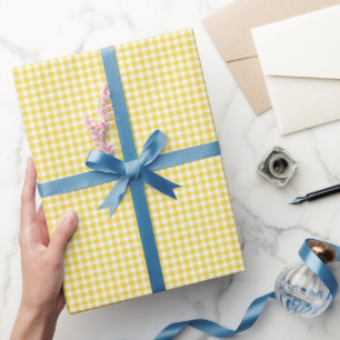 Papier Cadeau Motif carreaux gingham jaune pastel vintage 
