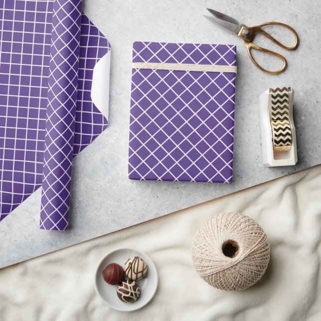 Papier Cadeau Motif carreaux lavande violet blanc élégant (Artisanat)
