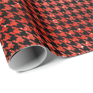 Papier Cadeau Motif carreaux noir classique et rouge pailleté 
