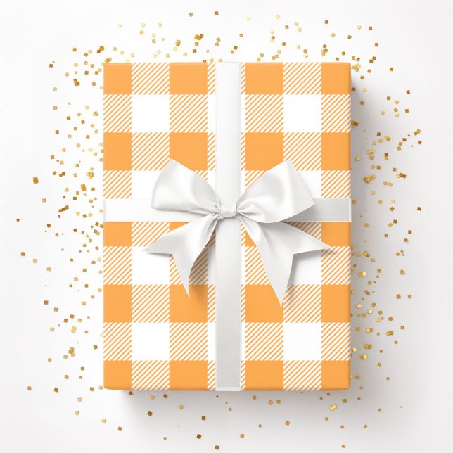 Papier Cadeau Motif carreaux orange blanc (Orange White Plaid Pattern Wrapping Paper)