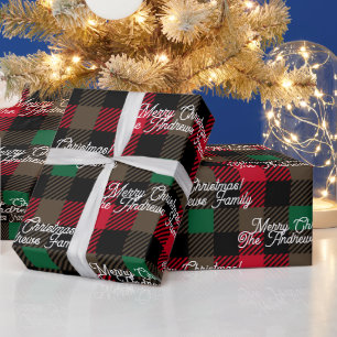 Papier Cadeau Motif carreaux rouge vert personnalisé pour Noël