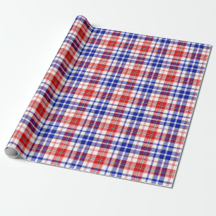 Papier Cadeau Motif carreaux tartan blanc rouge bleu