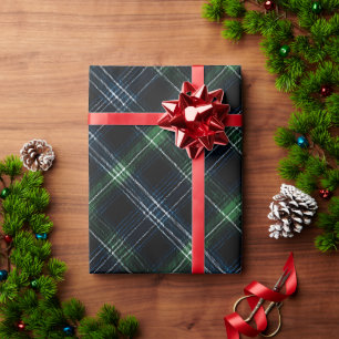 Papier Cadeau Motif carreaux vert marine forêt profonde pin