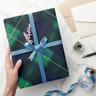 Papier Cadeau Motif carreaux vert marine forêt profonde pin