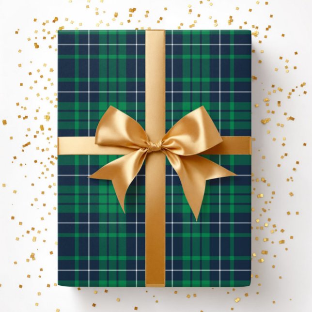 Papier Cadeau Motif carreaux vert moderne (Modern Green Plaid Pattern Wrapping Paper)