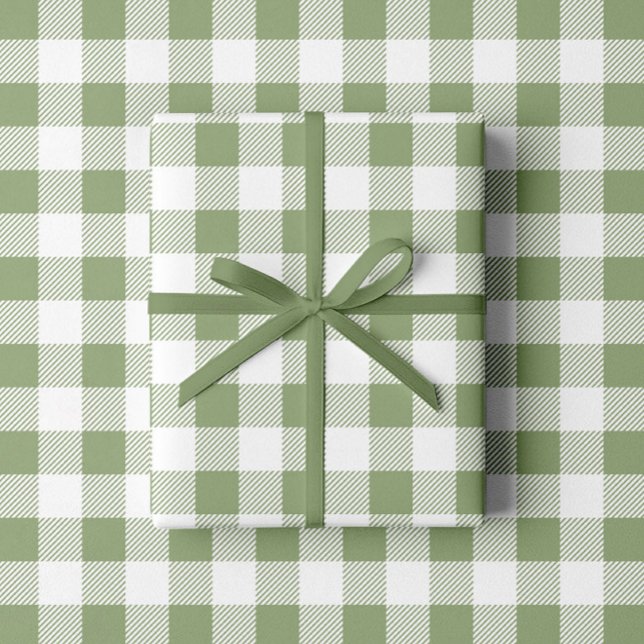 Papier Cadeau Motif carreaux vert sauge élégant (Sage Green White Plaid Pattern Wrapping Paper)