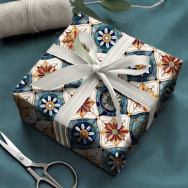 Papier Cadeau Motif carrelage marocain Ornat#3 Blue Gold ID1078 (Créateur téléchargé)