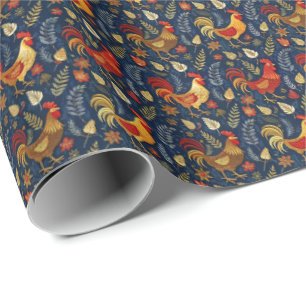 Papier Cadeau Motif carrelé de coqs amusants 