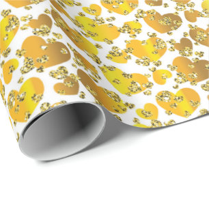 Papier Cadeau Motif carrelé de faux diamants avec des coeurs dor